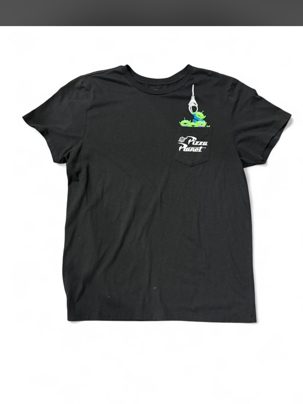 Disney Black Short Sleeve Pocket T-Shirt with Green Alien Graphic